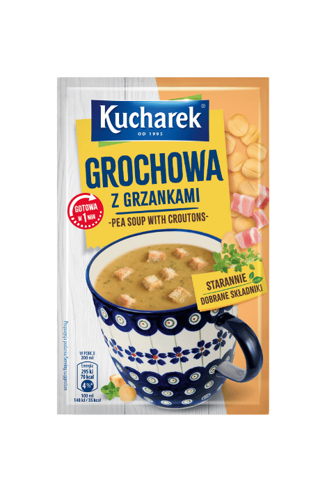Pea soup with croutons